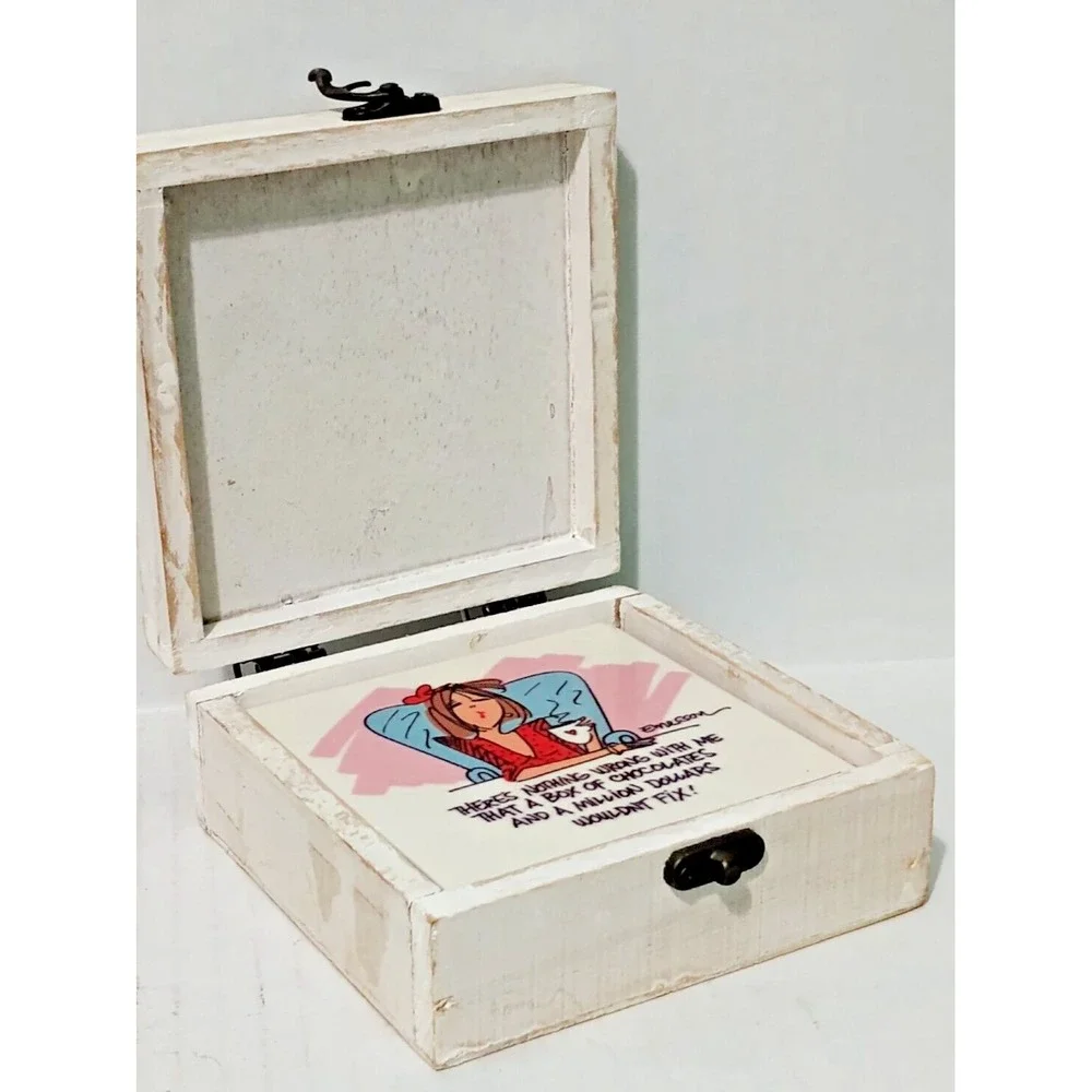 5 Vintage Thirstystone Funny jokes Cork Backed Coaster in Wooden Box USA - Picture 3 of 14